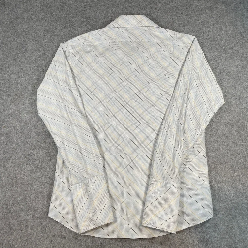 Banana Republic Mens Button Down Shirt L White Plaid Long Sleeve Regular Fit Non